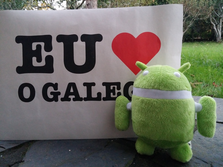 Boneco de Android nunha imaxe a prol do Android en galego 