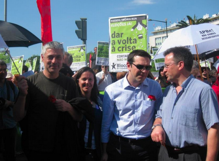 Bieito Lobeira, Ana Miranda e Xavier Vence co líder de Syriza Alexis Tsipras