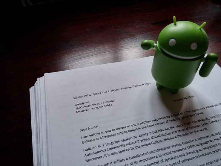 O escrito reclamado a Google para ter unha versión en galego en Android
