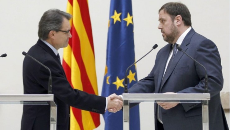 Mas e Junqueras, líderes de CiU e ERC, nunha rolda de prensa conxunta