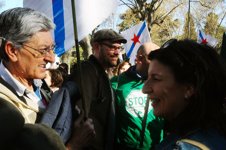 Martiño Noriega (Anova), Iolanda Díaz (EU) e Mariano Abalo (FPG), na Marcha da Dignidade en Madrid 