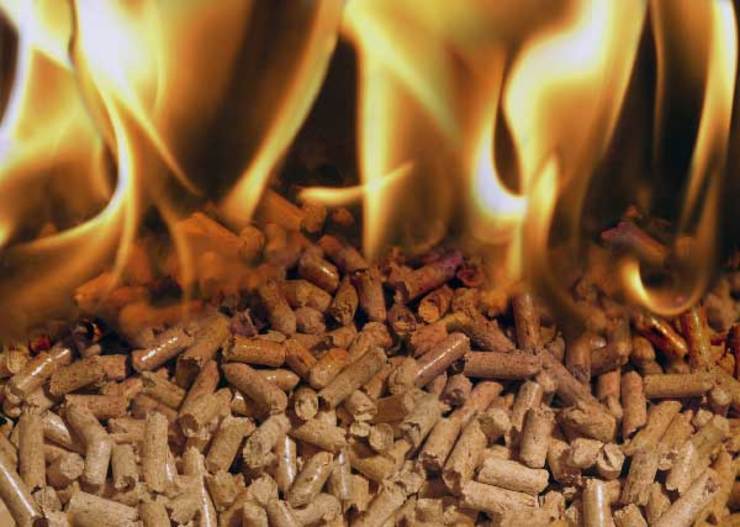 Pellets de biomasa ardendo