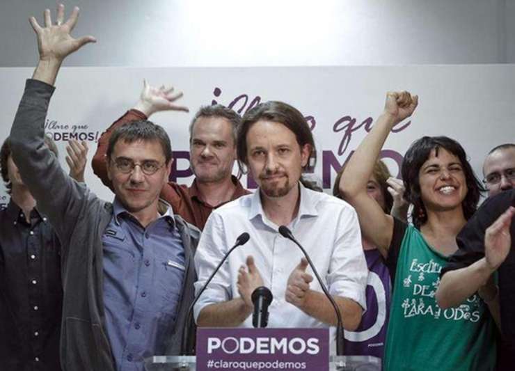 Pablo Iglesias de Podemos celebra os resultados das eleccións europeas 
