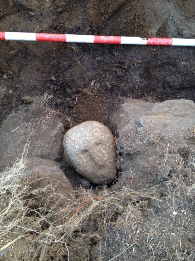 Cabeza castrexa atopada no castro de Santa Tegra, na Guarda 