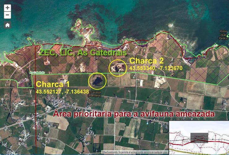 Zona protexida das Catedrais, onde se atopan dúas das charcas desecadas