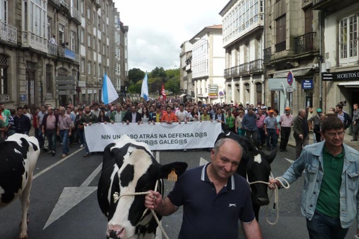 Manifestación dos gandeiros do leite polas rúas de Santiago 