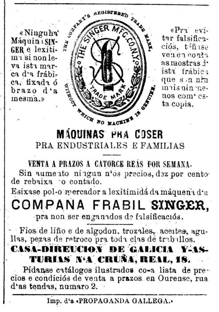 Primeira publicidade en galego aparecida en 'O Tío Marcos d'a Portela' en 1876