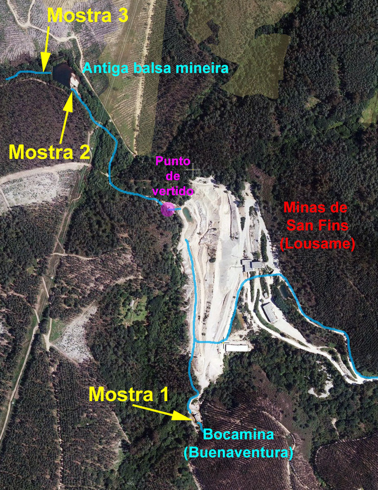 Mapa da mina de San Fins, en Lousame / Adega