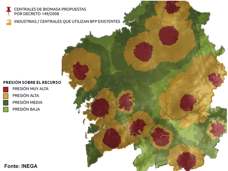 Mapa sobre a presión forestal que xerarán as novas medidas do goberno de Feijóo 