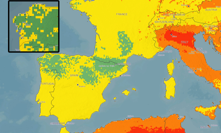 O Noroeste ten os mellores índices de calidade do aire na Península Ibérica xunto coa zona pirenaica e parte do Sistema Ibérico, segundo os datos da Organización Mundial da Saúde 