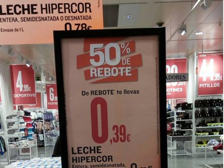 Oferta de Leite no comercio Hipercor do Corte Inglés 