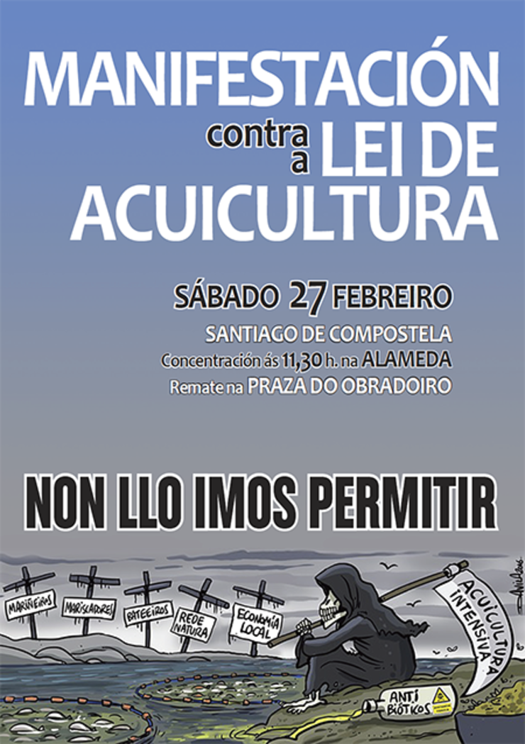 Cartel da manifestación contra a Lei de Acuicultura