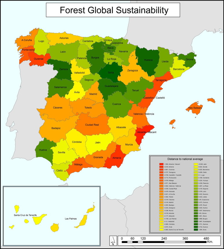 Mapa de sustentabilidade forestal en España 