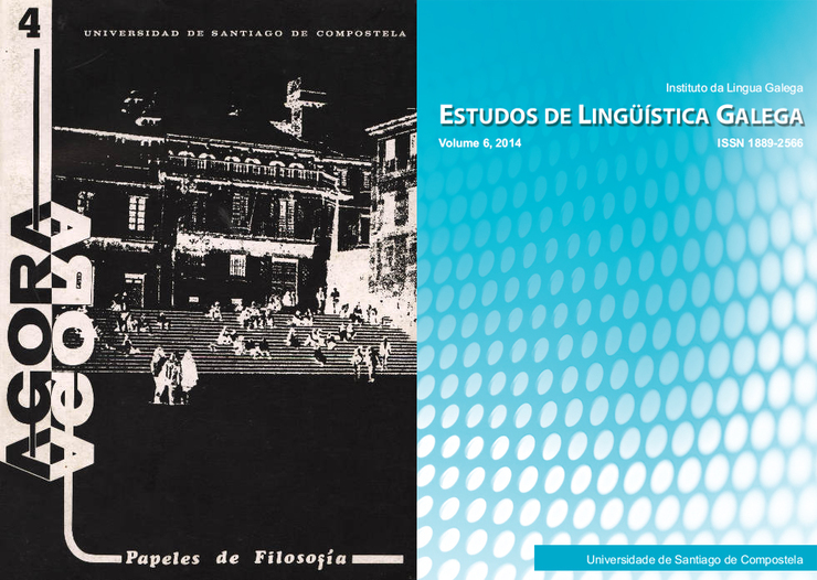 Exemplares das revistas da USC 'Ágora. Papeles de Filosofia' e 'Estudos de Lingüística Galega'.