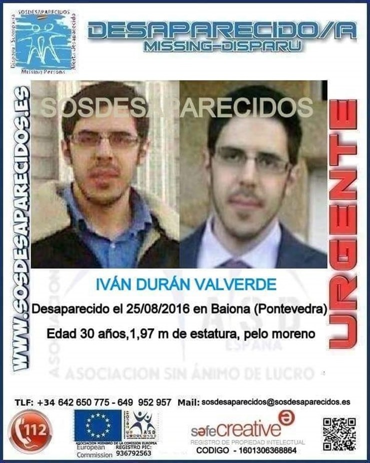 Iván Durán Valverde, desaparecido en Baiona 