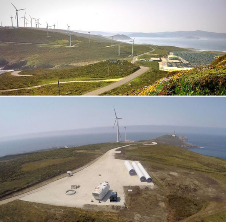 Antes e despois da repotenciación do parque eólico do Cabo Vilán 