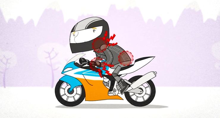 Ilustración dunha postura prexudicial para a nosa saúde sobre unha moto 