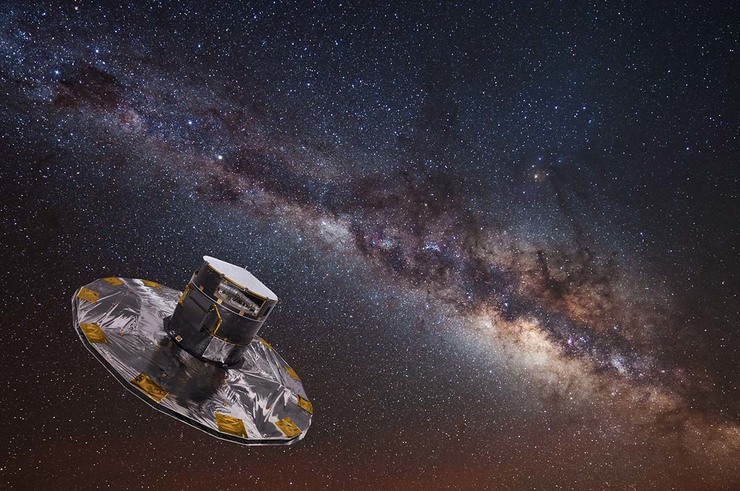 Representación do satélite Gaia mapeando a Vía­a Láctea 