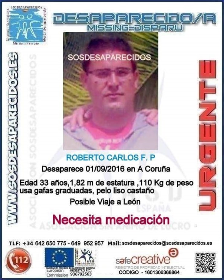 Roberto Carlos F.P., mozo de 33 anos desaparecido na Coruña