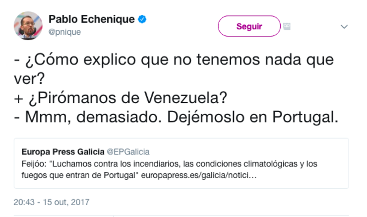 Este chío de Pablo Echenique (Podemos) xerou unha avalancha de críticas en Twitter.