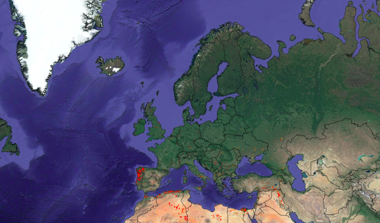 Incendios localizados polo Sistema europeo de información sobre incendios forestais (EFFIS) na fin de semana do 14 e 15 de outubro de 2017.