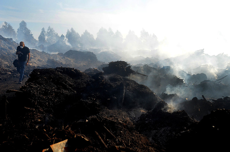 Punto verde de Fragoselo, en Coruxo (Vigo), no que se atopa a planta de biomasa, totalmente arrasado polo lume da vaga de incendios que asolou Galicia en pleno mes de outubro 