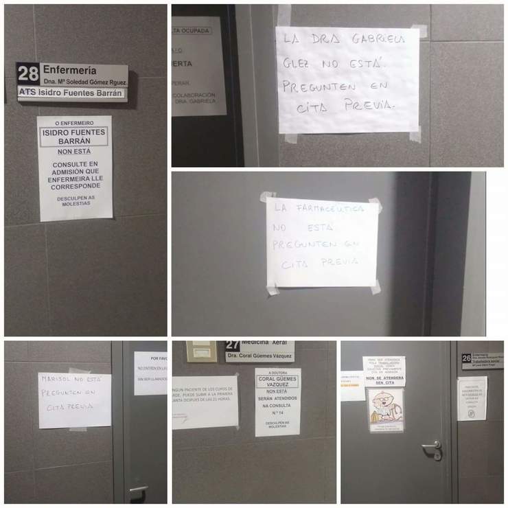 Imaxe de distintos centros de saúde da Mariña con numerosos profesionais ausentes 