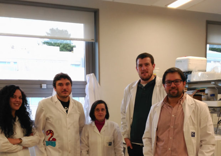 Antón Barreiro (á esquerda) con parte do equipo do departamento de Bioloxía Funcional da Universidade de Santiago 