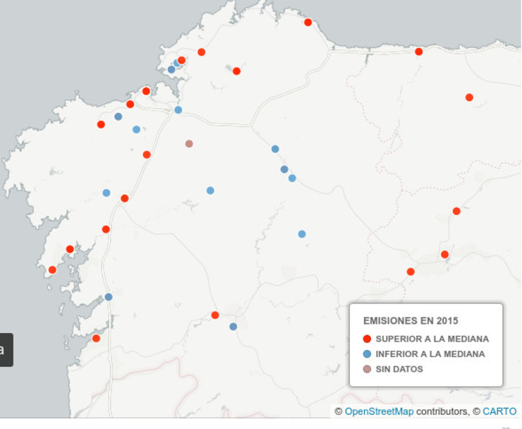 Os principais puntos de contaminación por CO2 en Galicia