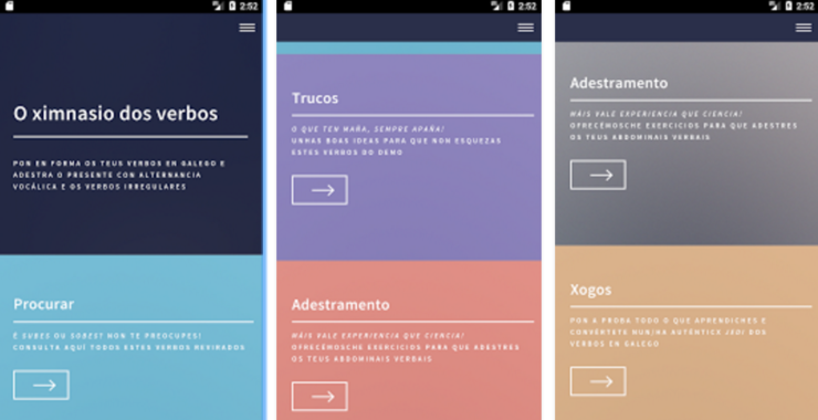A aplicación 'Ximnasio dos Verbos'.