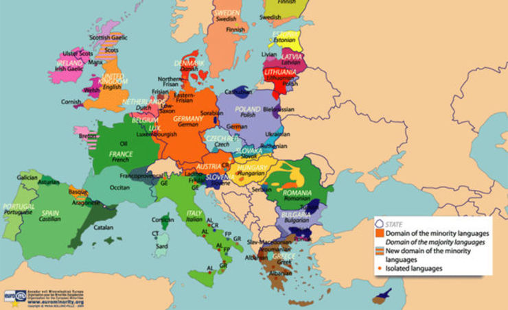 Mapa de linguas minoritarias da Carta Europea de Linguas Rexionais e Minoritarias 