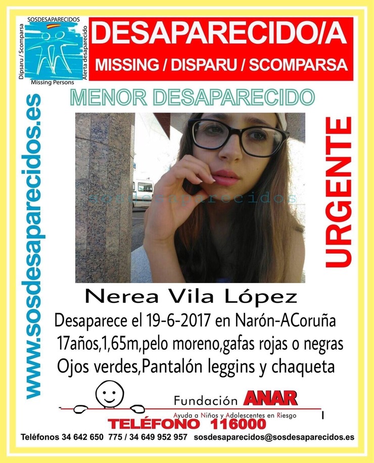 Buscan á menor Nerea Vila López, desaparecida en Narón
