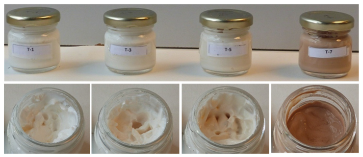 Diferentes preparados de crema solar con auga termal da fonte do Tinteiro (Ourense) 