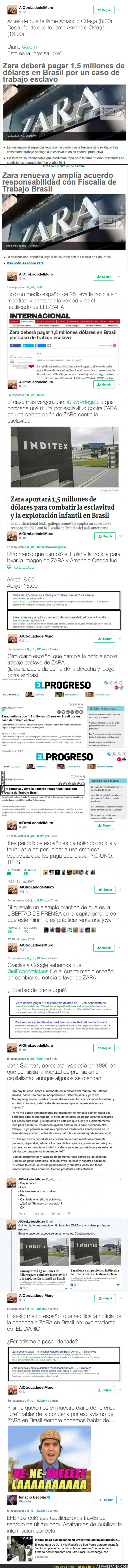 Denuncia feita contra a manipulación das informacións en prensa sobre a sanción a Zara en Brasil 
