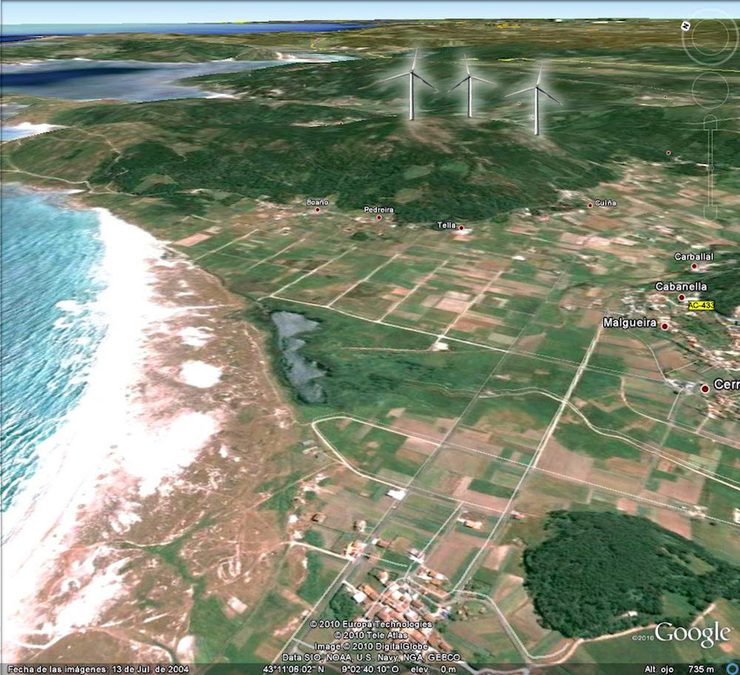 Representación virtual do proxecto eólico Pena Forcada-Catasol II, en Laxe 