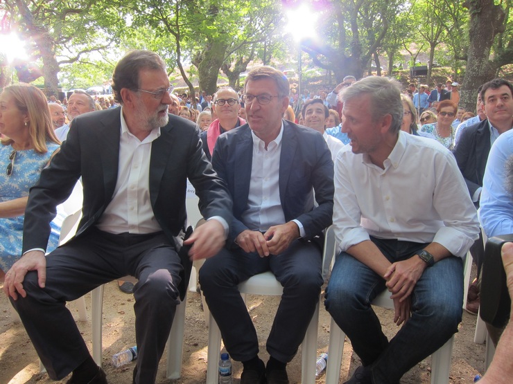 Mariano Rajoy, Alberto Núñez Feijóo e Alfonso Rueda, de esquerda a dereita 