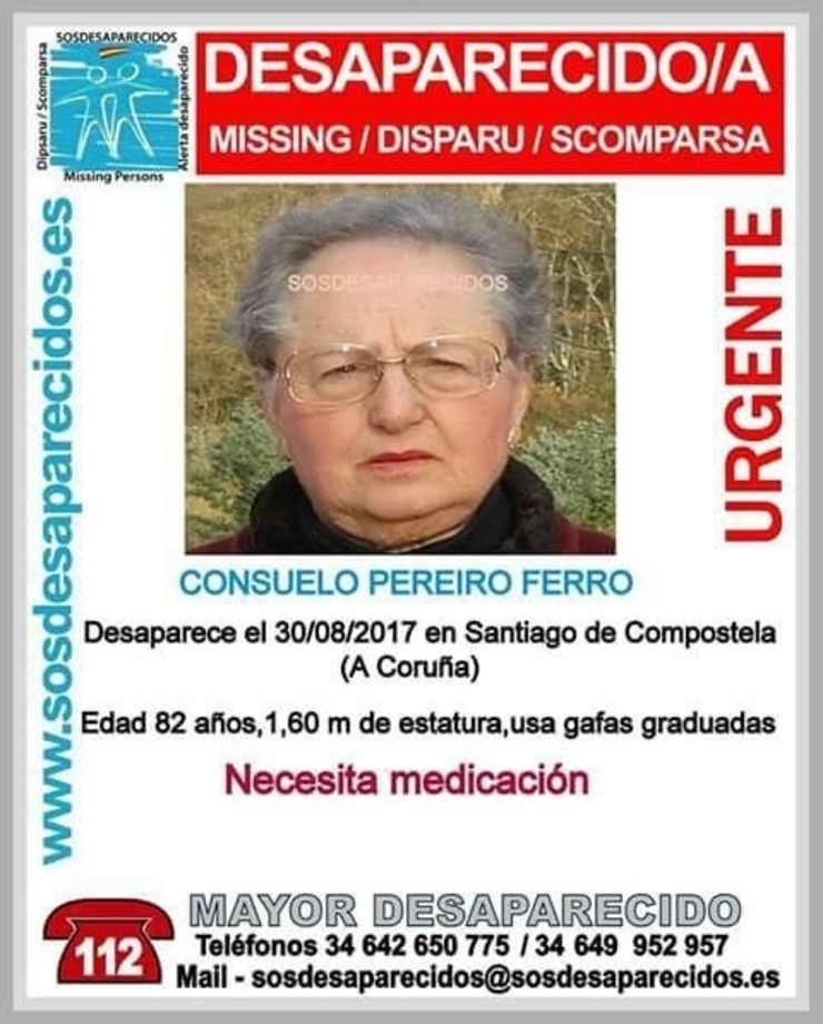 Octoxenaria desaparecida en Santiago o 30 de agosto. 