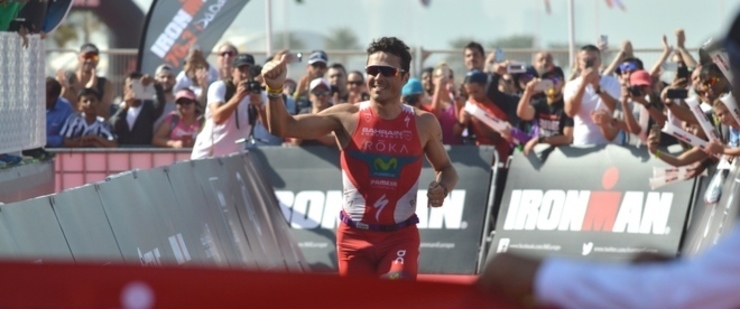 Javi Gómez Noya, tras vencer en xaneiro no Ironman 70.3 de Dubai. 
