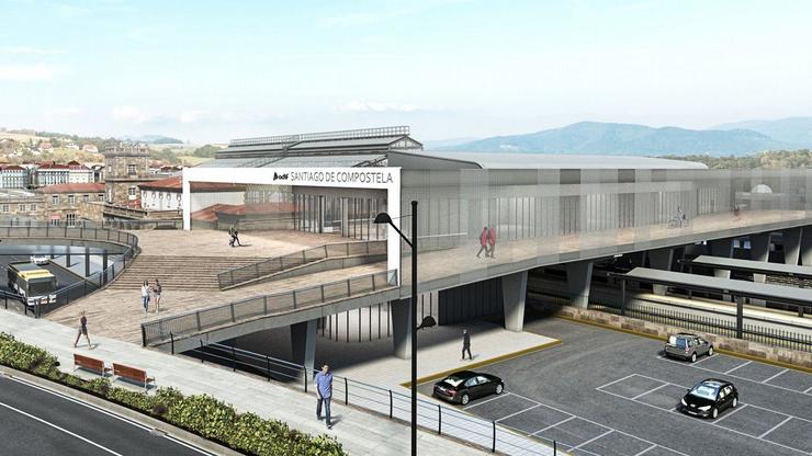 Recreación da estación intermodal de Santiago de Compostela.