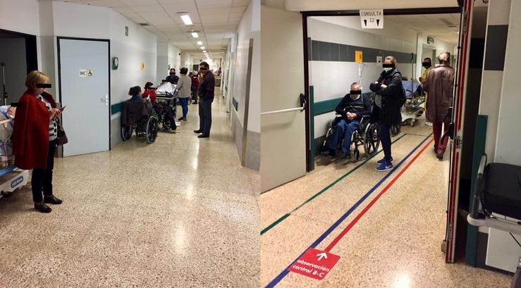 Colapso nas urxencias do CHUS, con doentes ciscados nos corredores.