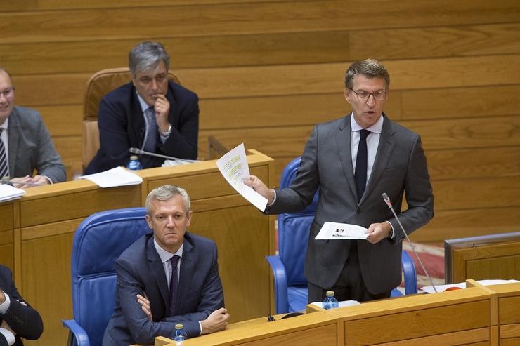 O presidente galego, Alberto Núñez Feijóo, no Parlamento de Galicia. Europa Press - Archivo 