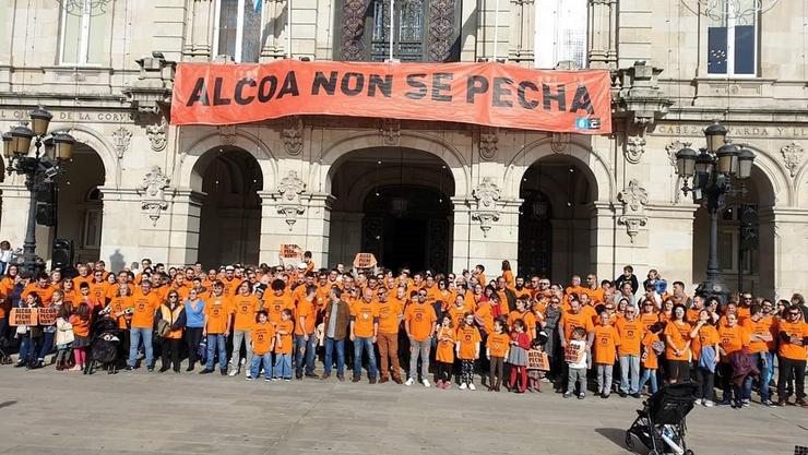 Manifestación de traballadores de Alcoa este sábado na Coruña. CEDIDA 
