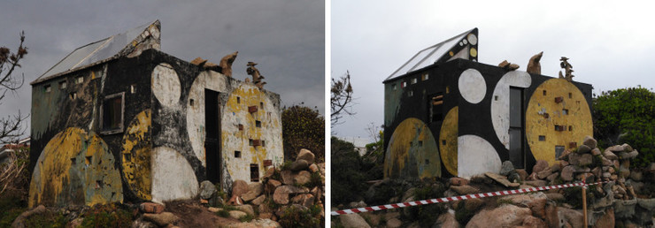 A casa-museo de Camelle, antes e despois da restauración. 
