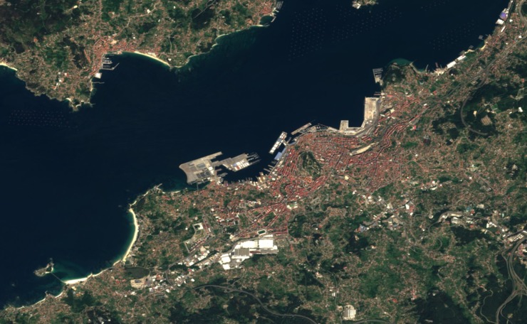 Imaxe de satélite de Vigo / Sentinel-2 Cloudless.