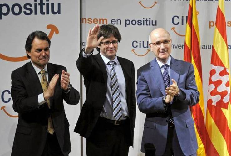 Artur Mas, Durán i Lleida e Carles Puigdemont nun acto da antiga CiU 