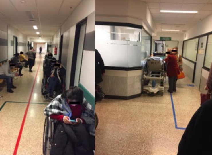 Pacientes ciscados nos corredores de urxencias do Complexo Hospitalario Universitario de Santiago  (CHUS).