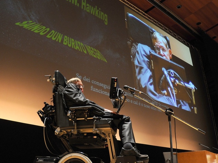 Stephen Hawking, en Santiago de Compostela na cerimonia de recollida do Premio Fonseca / USC - Santi Alvite.