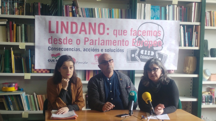 Eva Solla, Paloma López e Pedro Ocampo, concelleiro de EU Son Porriño