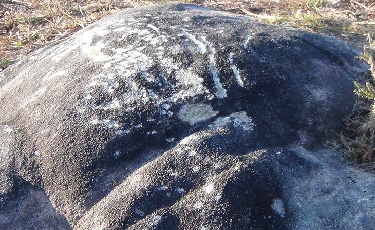 Dano no petróglifo A Forneiriña, no Parque Arqueolóxico da Arte Rupestre de Campolameiro / A Forneiriña