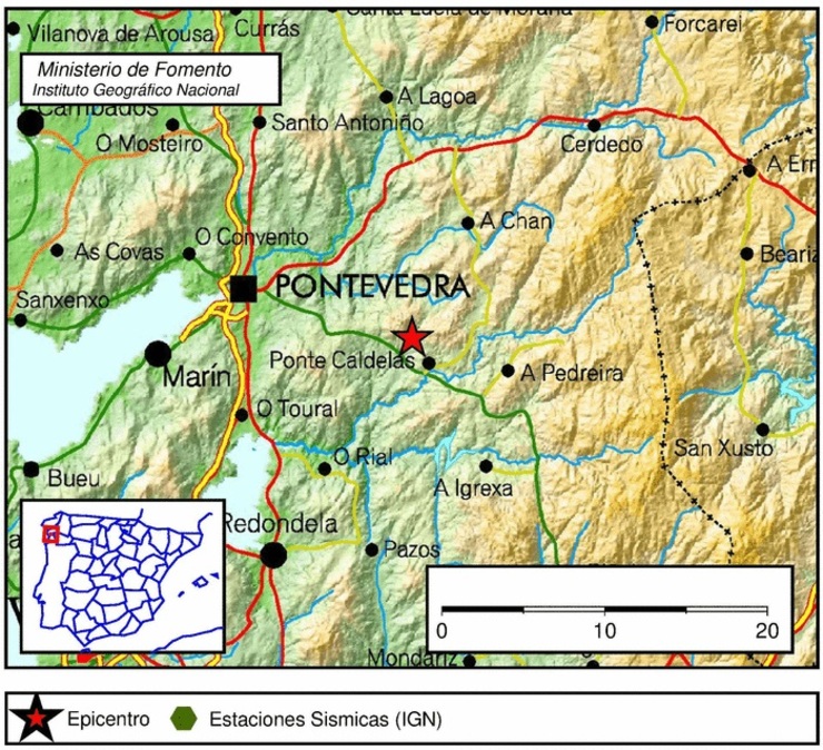 Mapa tremor de terra en Pontevedra